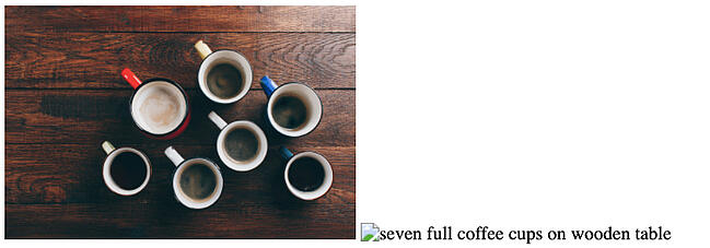 seven full coffe cups on table
